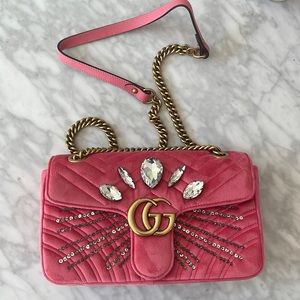 Gucci Pink Velvet and Chrystal Marmont Bag